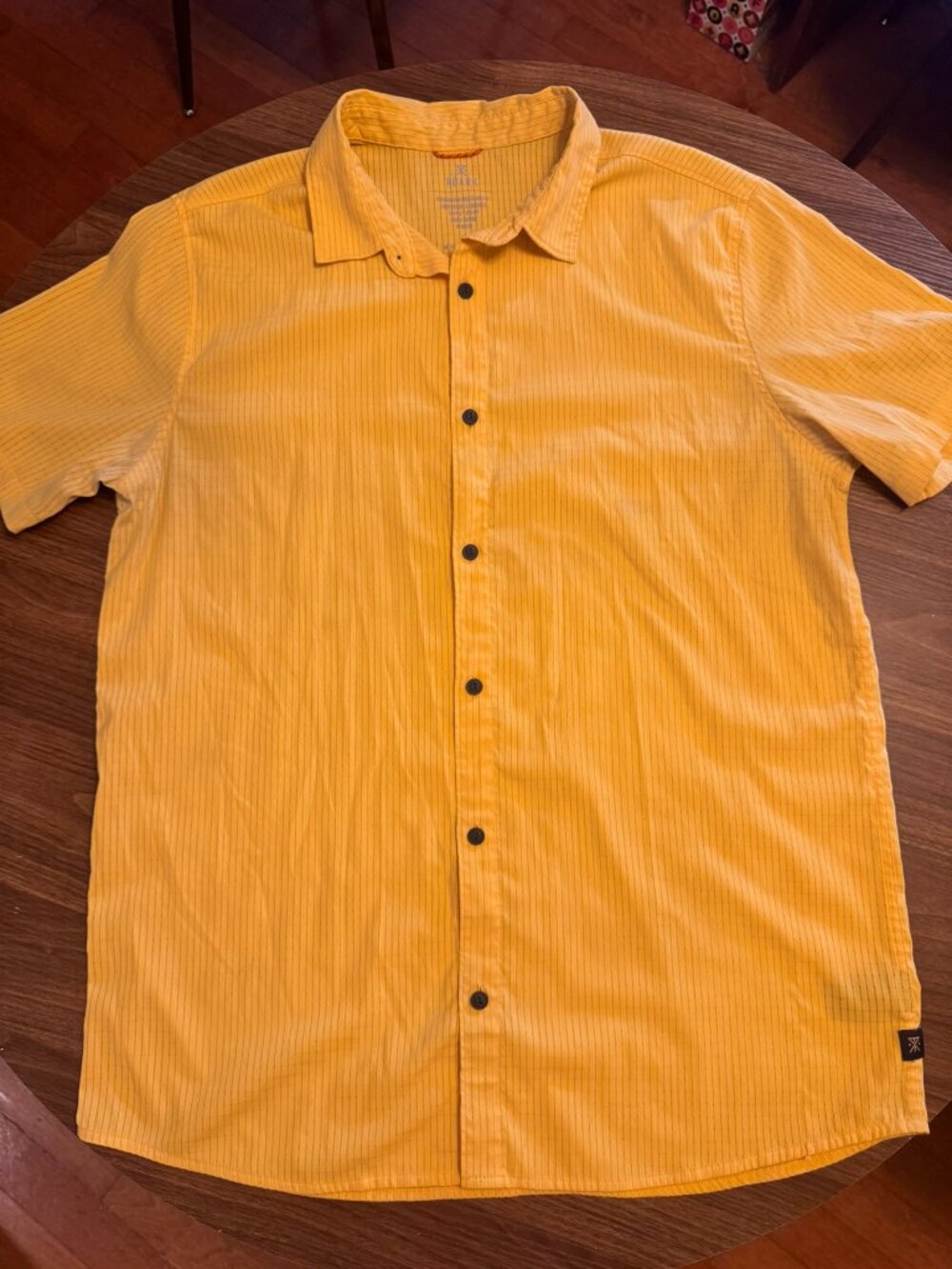 Roark Men’s Short Sleeve Button Down Shirt Gold Mustard Yellow Textured - Large - Picture 6 of 12